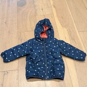 Carter's Navy Blue Puffer Jacket with Heart Pattern